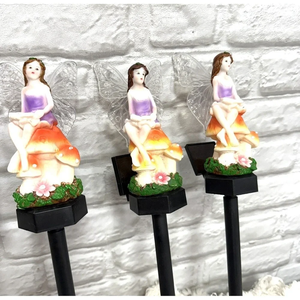 Fairy Solar Garden Stake Lights Whimsical Garden Fairy Mushroom Garden Lamps 5pc